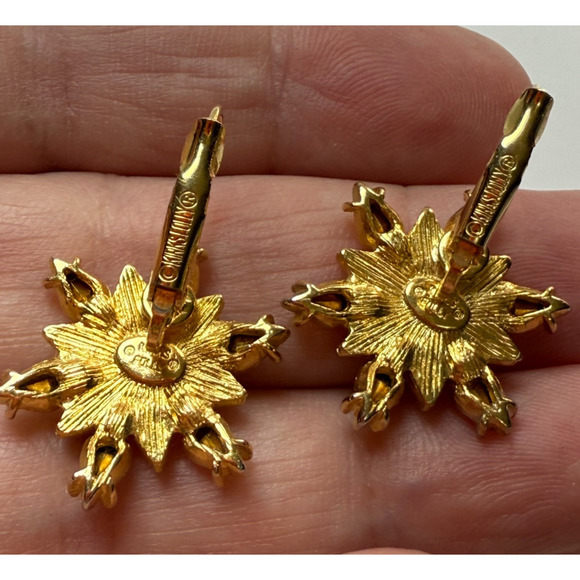 Kirks Folly Star Snowflake AB Aurora Borealis Rhinestone Crystal Earrings Gold - Picture 2 of 5